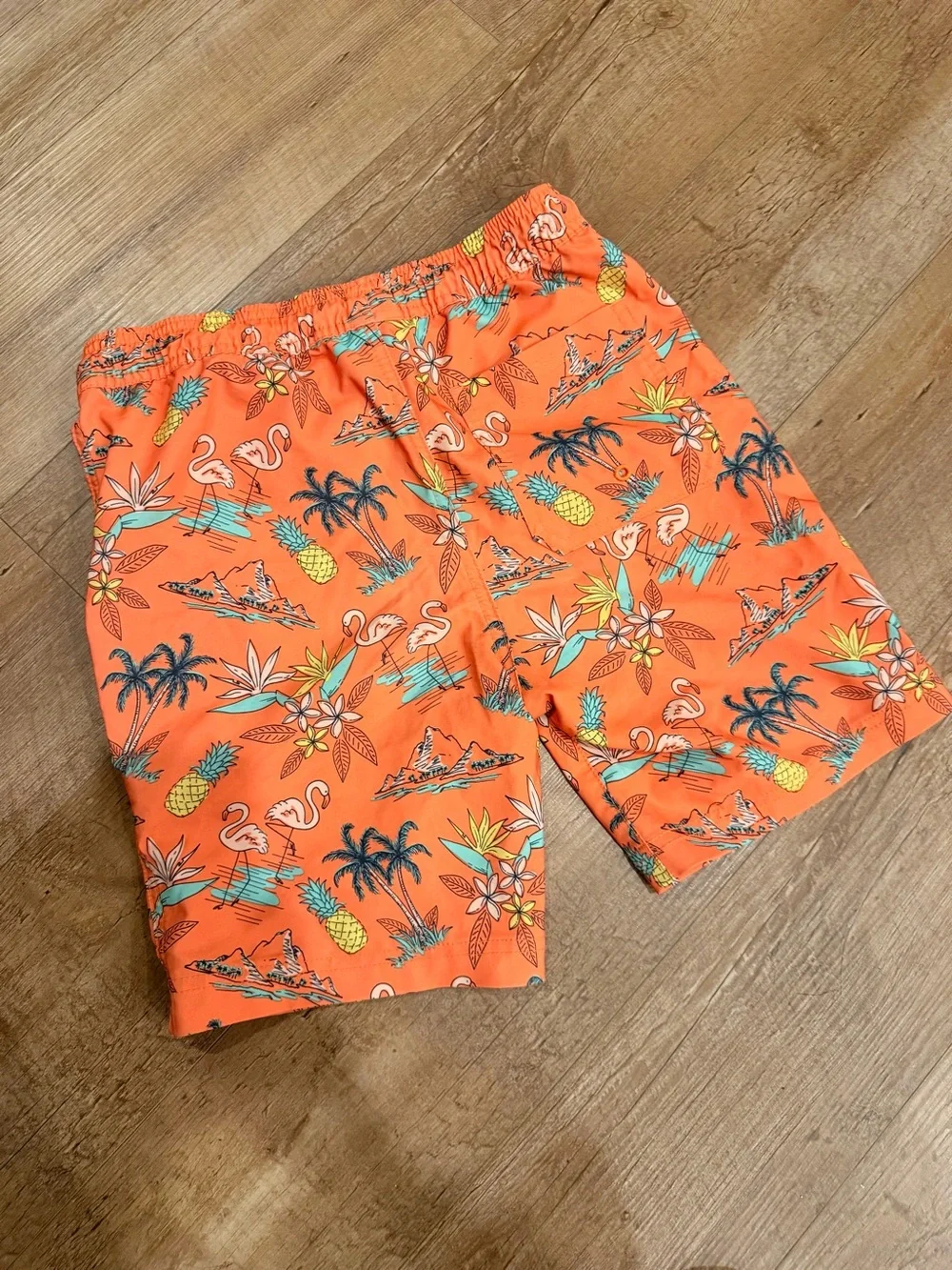 Blue Crown Men’s M Tropical Flamingo Pineapple Swim Trunks Orange Beach Shorts